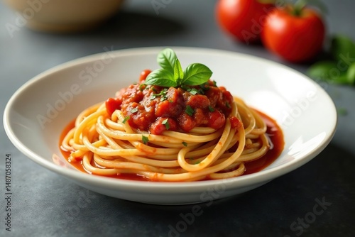 Spaghetti swimming in marinara, served family style, spices, comfort food, marinara
