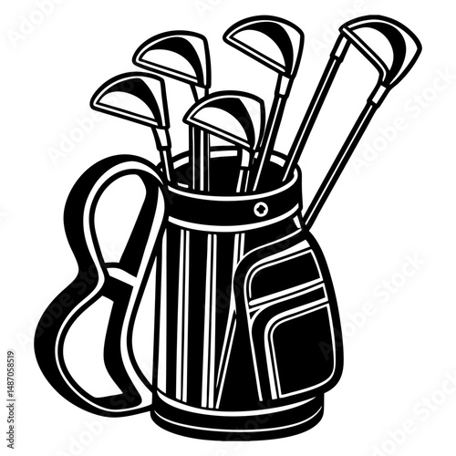 Vector Illustration of Golf Clubs in a Bag - Black and White