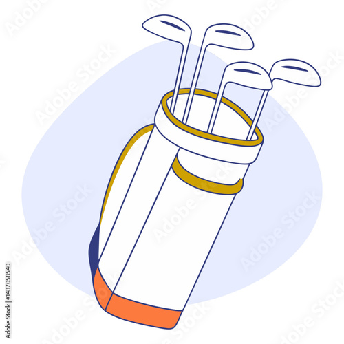 Minimalist Vector Illustration of Golf Clubs in a Bag with Color Accents