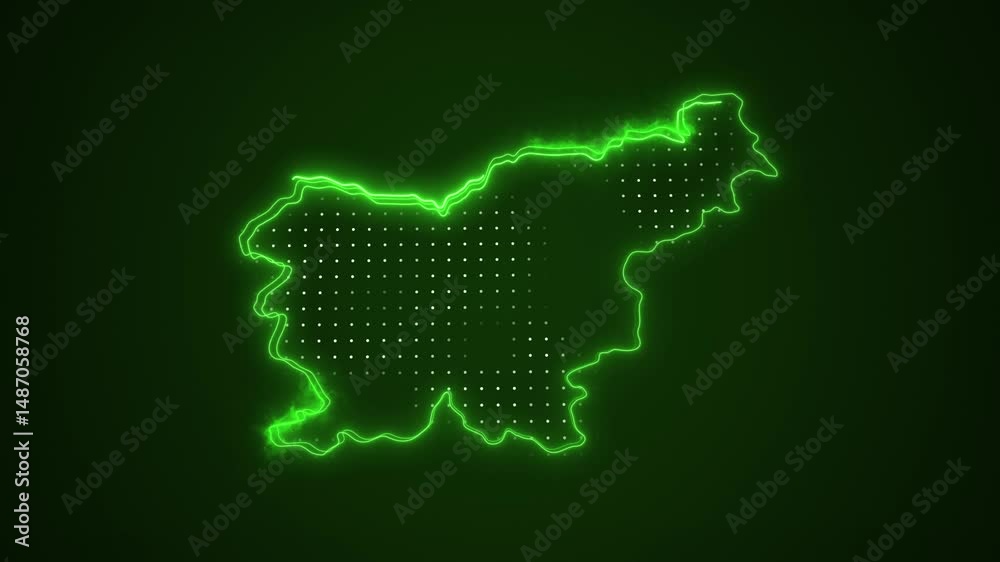 3D Moving Neon Green Slovenia Map Borders Outline Loop Background 3D Moving Neon Green Slovenia Map Borders Outline Loop Background