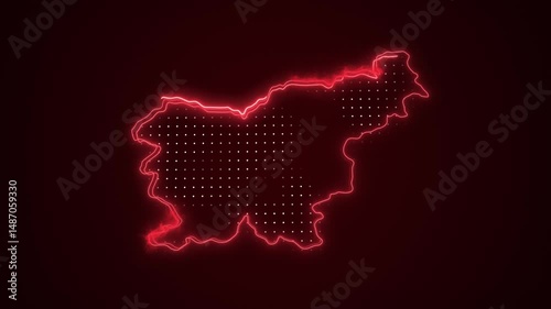 3D Moving Neon Red Slovenia Map Borders Outline Loop Background