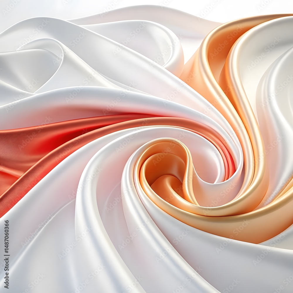Fototapeta premium Silky white and gold swirl with glossy droplets, creating an abstract, elegant flow.