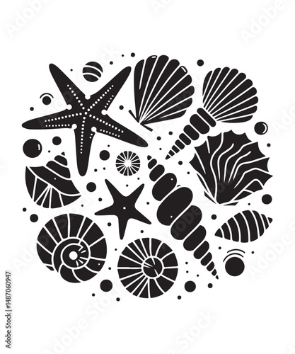Sea shells starfish silhouette vector illustration, Starfish icon collection. 