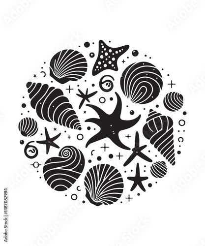 Sea shells starfish silhouette vector illustration, Starfish icon collection. 