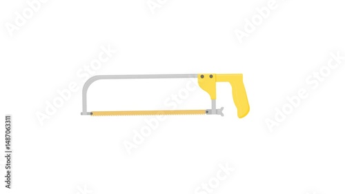 hacksaw with yellow handle on white background. tools. carpentry. workshop tools. simple animation. motion graphics 