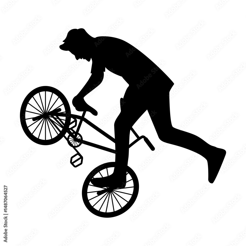 Obraz premium Freestyle Bmx Bike Rider Silhouette on White Background. Vector Illustration