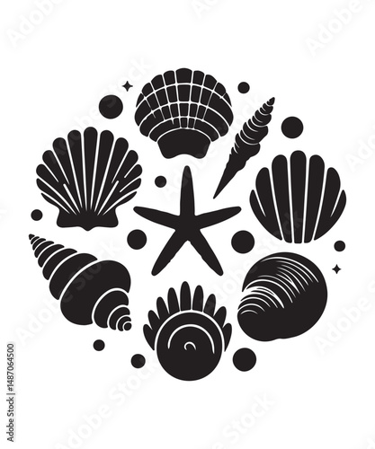 Sea shells starfish silhouette vector illustration, Starfish icon collection. 