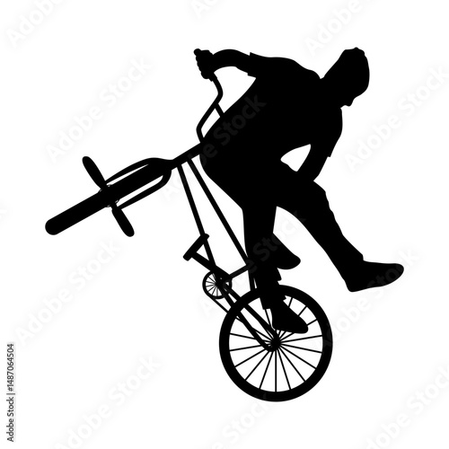 Freestyle Bmx Bike Rider Silhouette on White Background. Vector Illustration