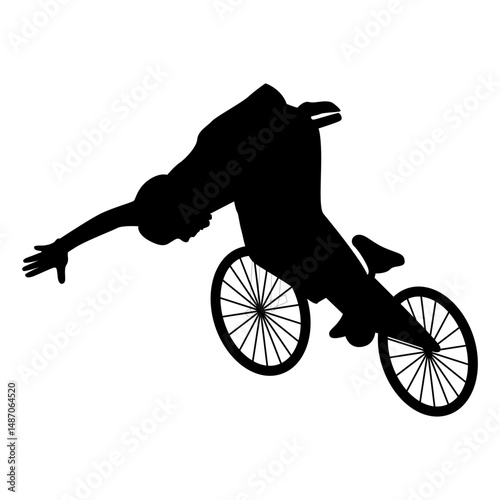 Freestyle Bmx Bike Rider Silhouette on White Background. Vector Illustration