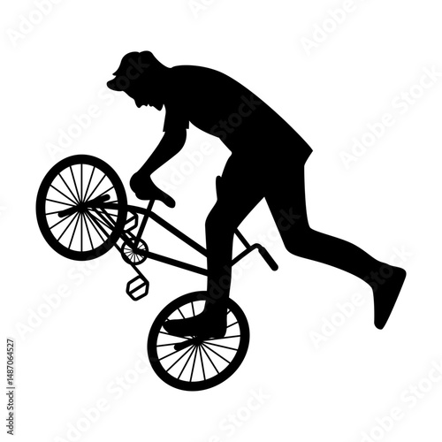 Freestyle Bmx Bike Rider Silhouette on White Background. Vector Illustration