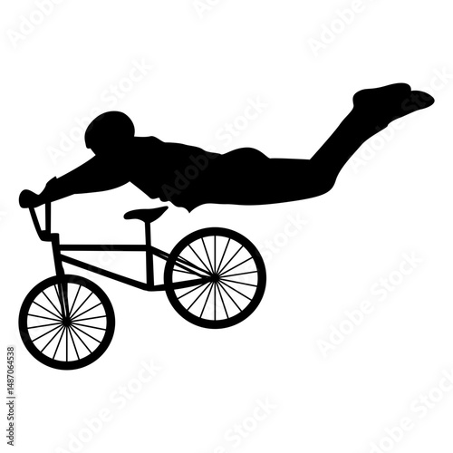 Freestyle Bmx Bike Rider Silhouette on White Background. Vector Illustration