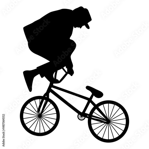 Freestyle Bmx Bike Rider Silhouette on White Background. Vector Illustration