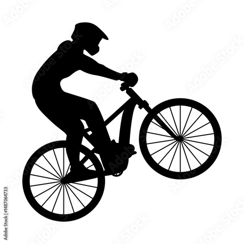 Freestyle Bmx Bike Rider Silhouette on White Background. Vector Illustration