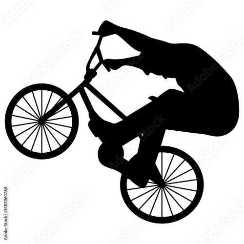 Freestyle Bmx Bike Rider Silhouette on White Background. Vector Illustration