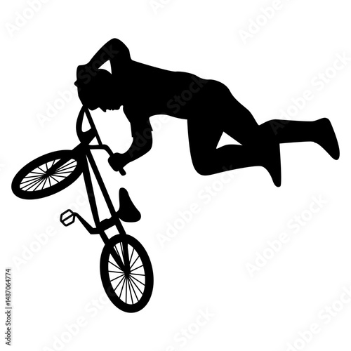 Freestyle Bmx Bike Rider Silhouette on White Background. Vector Illustration
