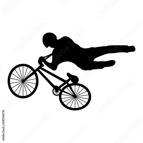Freestyle Bmx Bike Rider Silhouette on White Background. Vector Illustration