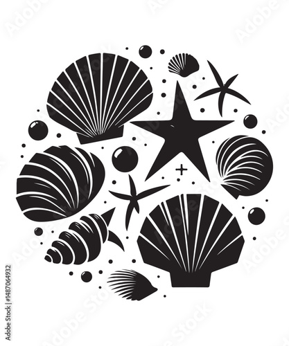 Sea shells starfish silhouette vector illustration, Starfish icon collection. 