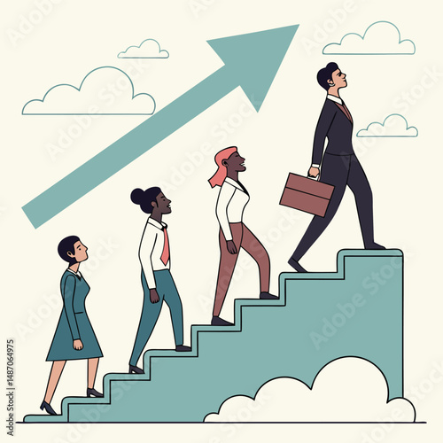 Inclusive Business Team Climbing Steps Vector: Leadership and Diversity in the Workplace