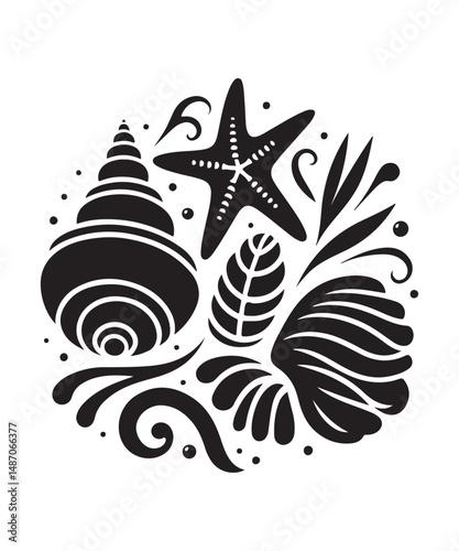 Sea shells starfish silhouette vector illustration, Starfish icon collection. 