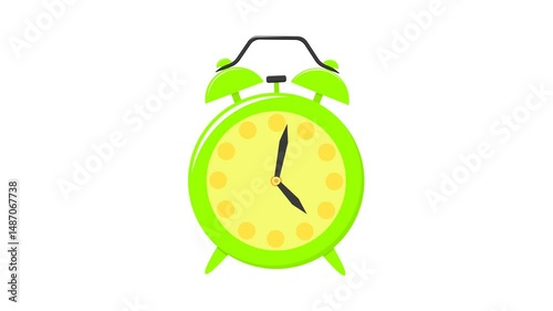 green alarm clock on white background. time theme. alarm. simple animation. motion graphics