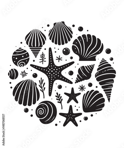 Sea shells starfish silhouette vector illustration, Starfish icon collection. 