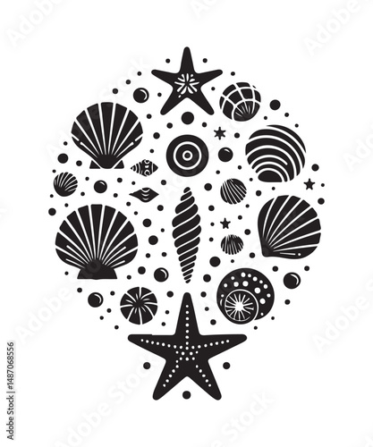 Sea shells starfish silhouette vector illustration, Starfish icon collection. 