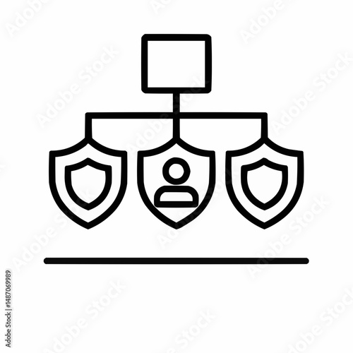 Outlined organizational chart with shield symbols — structured legal entity.