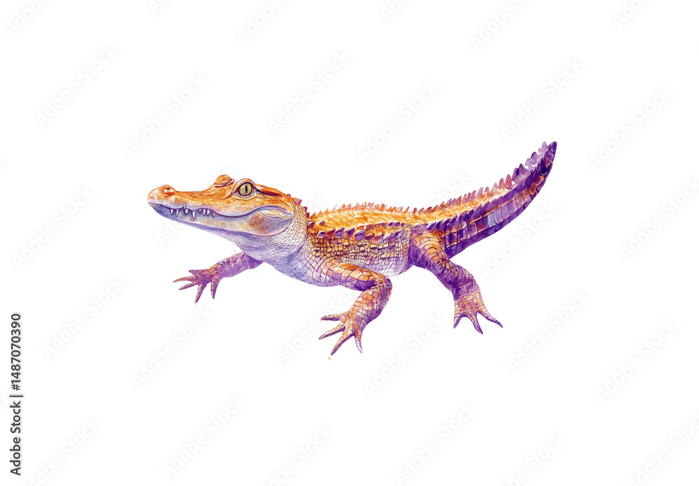Fototapeta premium Crocodile on white background, soft pastel colors.