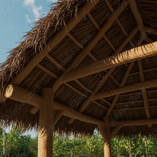 Rustic Brown Thatch Roof Hut Structure Outdoors