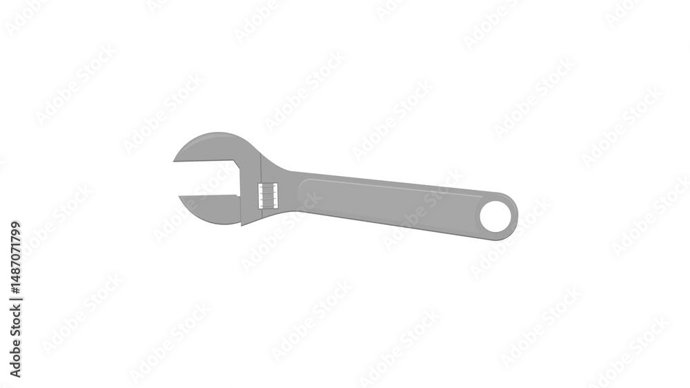 adjustable wrench on white background. spanner. tools. carpentry. industry. mechanics and maintenance. workshop. simple animation. motion graphics adjustable wrench on white background. spanner. tools. carpentry. industry. mechanics and maintenance. workshop. simple animation. motion graphics