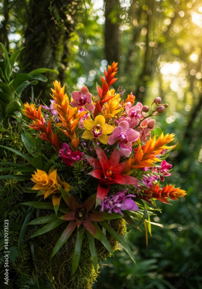 Obraz premium Vibrant Tropical Flower Arrangement in Lush Green Forest