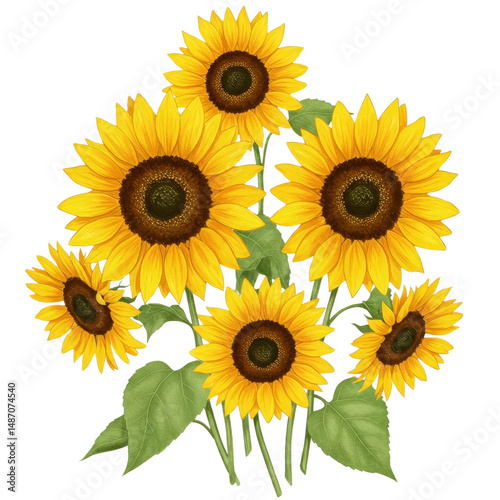 Vibrant sunflowers illustration with large blooming yellow petals design