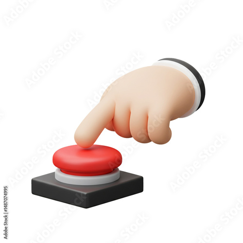 Cartoon hand pressing a red activation button