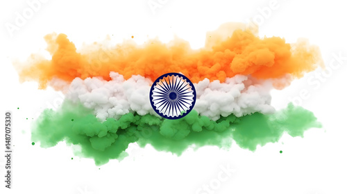 Celebrate Indian Independence Day, India Republic Day, Fastival Independent, Vibrant Indian flag Made From Stirling Clouds Of Orange, White, Green Smoke On Dark Backgrounds