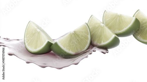 Lime slices with spray pattern isolated on white background. Generative AI