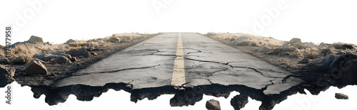 Cracked asphalt road disappearing into the earth
