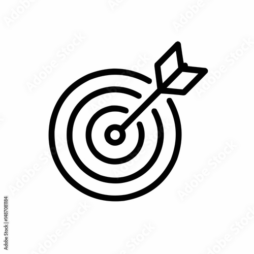 Outlined target with a dart hitting the center — precision of skill.