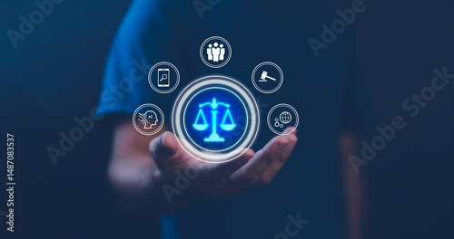 Obraz na płótnie AI ethics or AI Law concept. Developing AI codes of ethics. Compliance, regulation, standard , business policy and responsibility for guarding against unintended bias in machine learning algorithms. w salonie