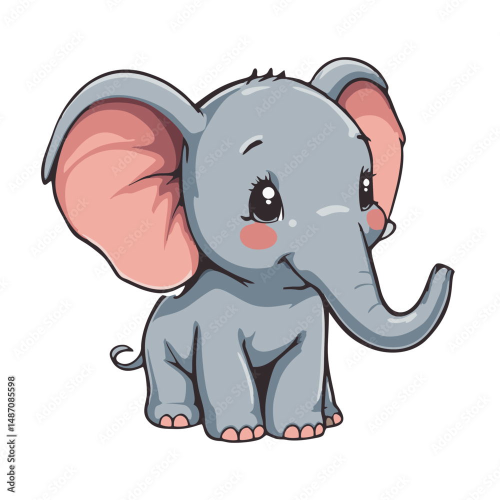 Naklejka premium Cute Cartoon Elephant Character – Vector Animal Illustration