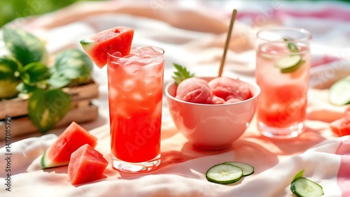 Wallpaper Mural Refreshing watermelon drinks and sorbet for a summer picnic celebration Torontodigital.ca