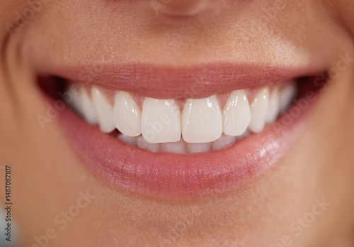 Close-up of a smiling woman's mouth with perfect teeth.