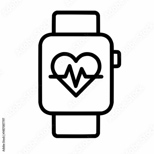 Outlined watch with a heart rhythm — aging and heart monitoring.
