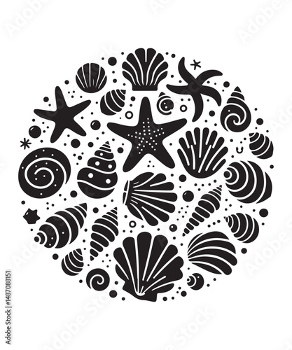 Sea shells starfish silhouette vector illustration, Starfish icon collection. 