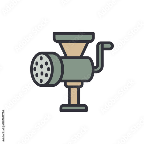Retro Meat Grinder Illustration With Funnel And Hand Crank Handle