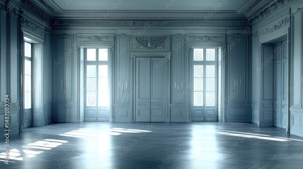 A room with a moody tone, blocked by bulky doors and no sunlight A room with a moody tone, blocked by bulky doors and no sunlight