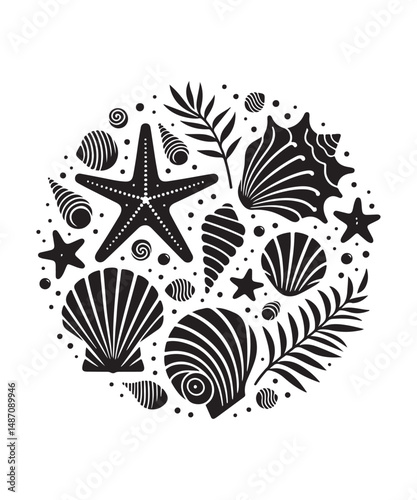 Sea shells starfish silhouette vector illustration, Starfish icon collection. 