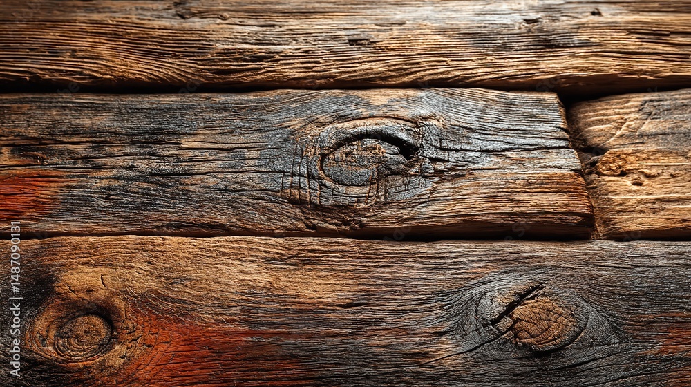 Naklejka premium Rustic Wooden Planks with Natural Texture and Aged Surface
