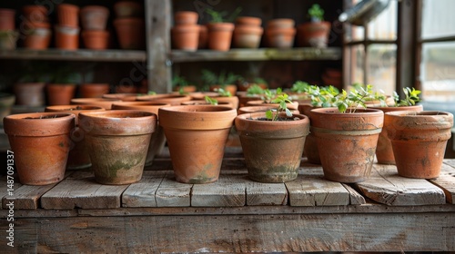 Wallpaper Mural Sprouted seedlings in clay pots Torontodigital.ca