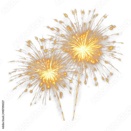 Golden fireworks celebration design on transparent background on png transparent background