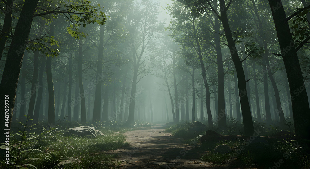 Obraz premium forest, path, trees, Misty Forest Path